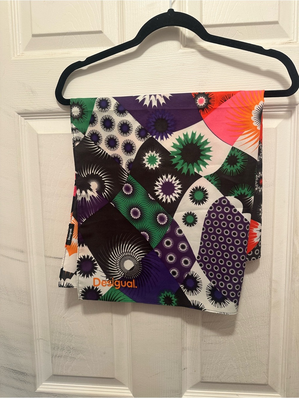 Desigual Green Purple Black Graphic Print Scarf